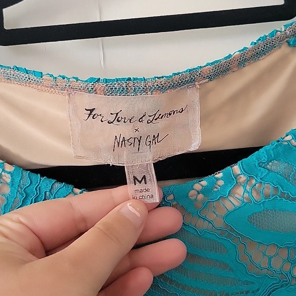 For Love & Lemons X Nasty Gal teal lace top in size Medium - Picture 2 of 5
